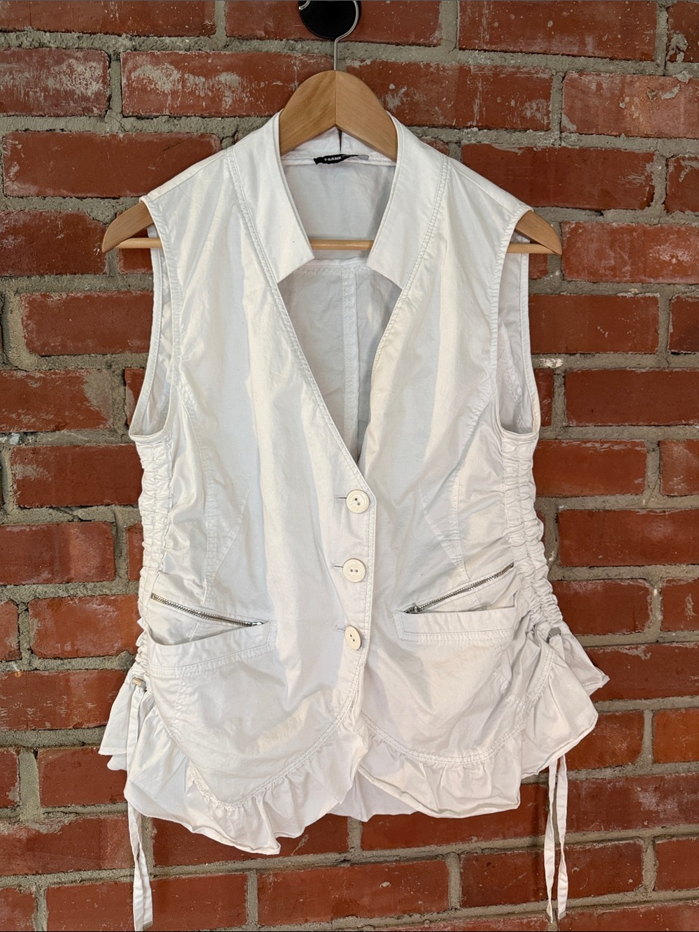 White Ruffled Button Vest